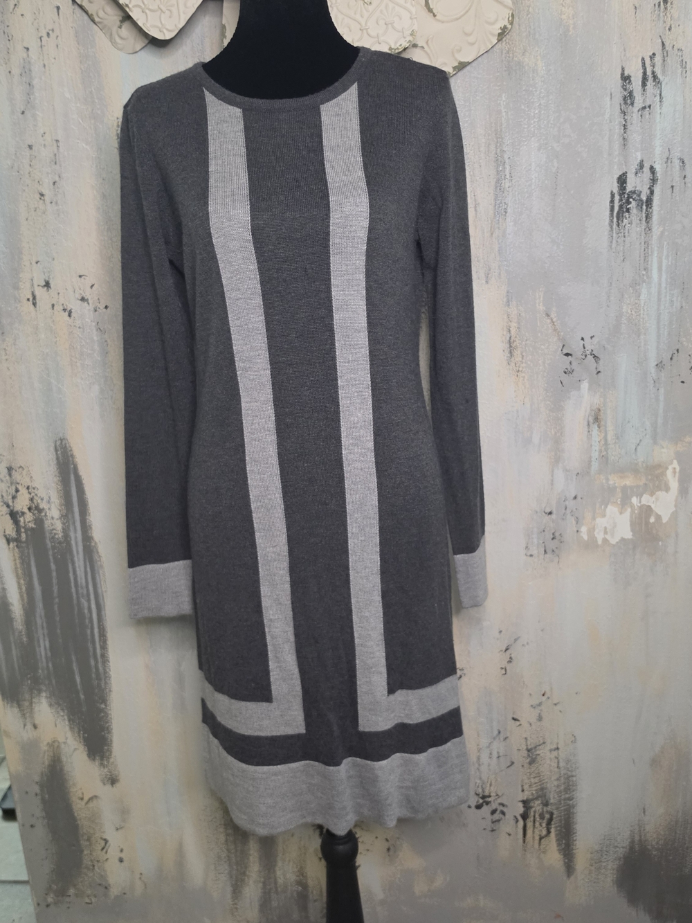 Premise Two-Tone Gray Long Sleeve Knit Dress Size Small